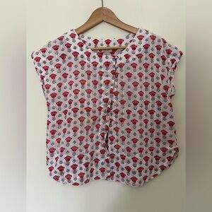 Anokhi India 💯 Cotton Hand Block-Printed Floral Tulip Blouse Red White Green M